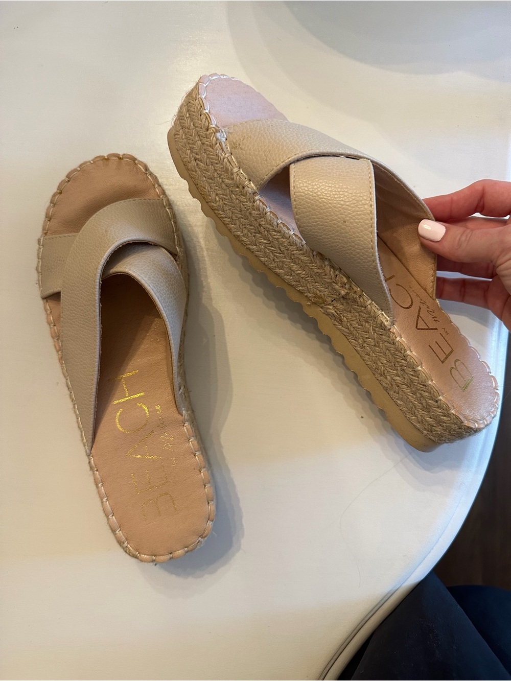 BEACH Cross-Strap Espadrille Platform Sandals in Beige